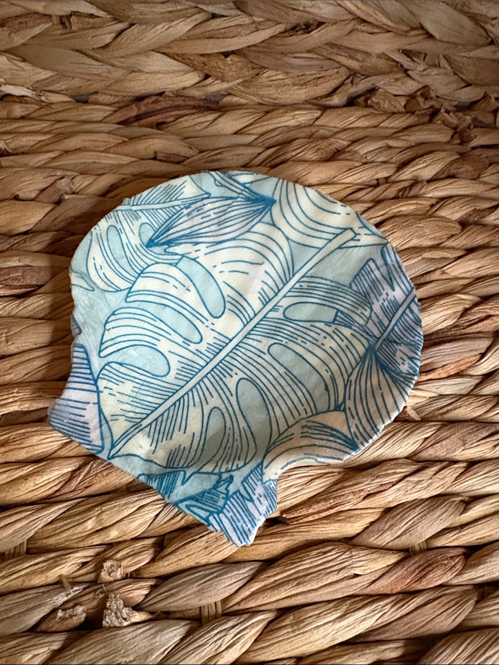 Hand Crafted Blue and Cream Tropical Leaf Trinket Dish